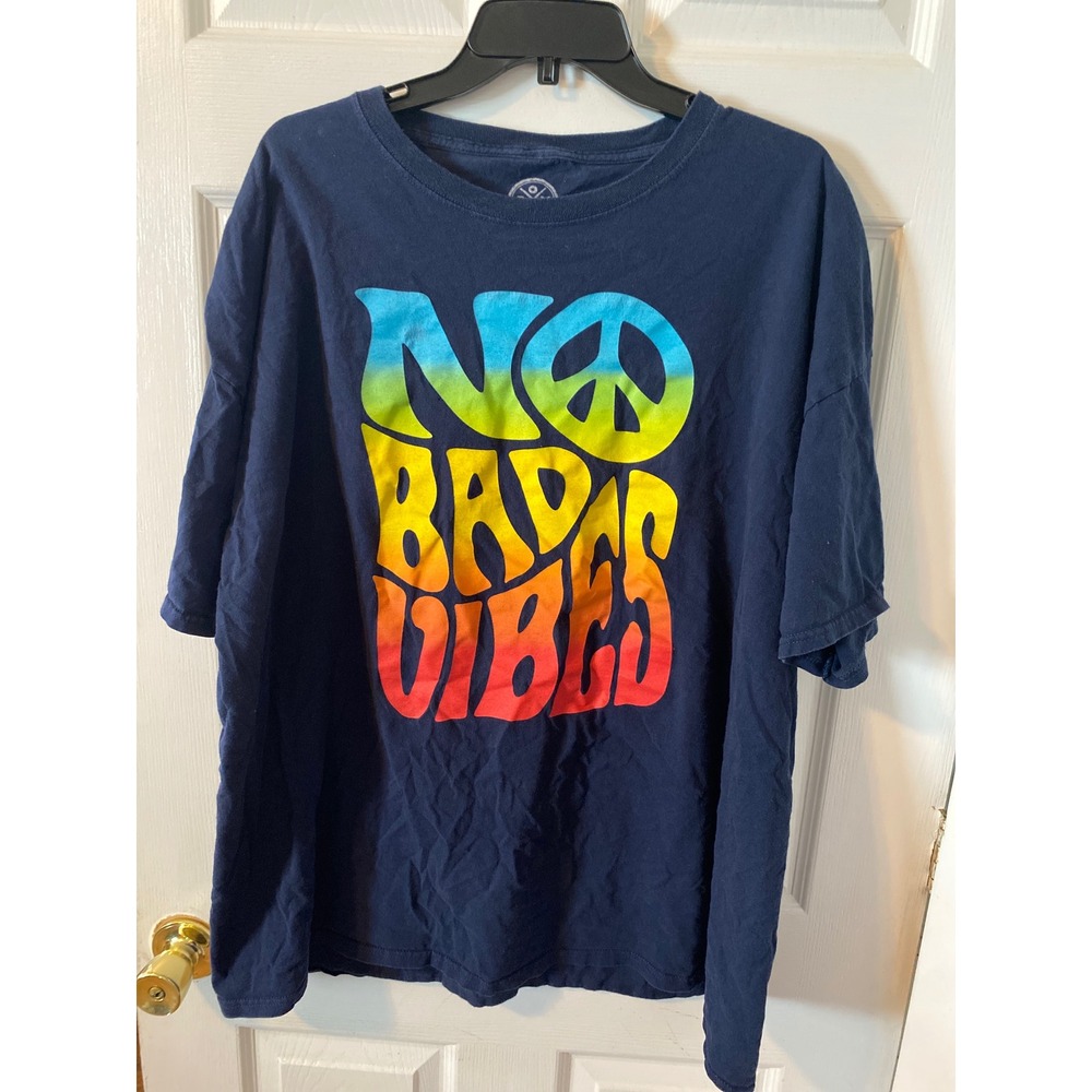 DXM No Bad Vibes Rainbow Graphic T-Shirt Navy Blue 3XL Peace Sign Tee